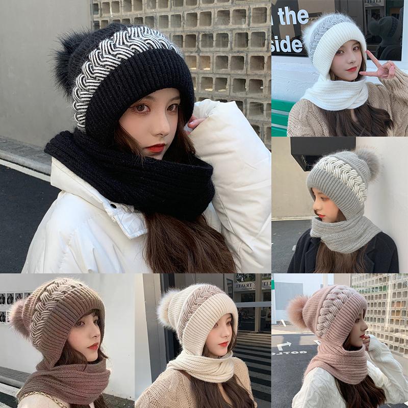 Зимние вязаные шапки и шарфы Skullies, комплект из холодного шарфа для защиты ушей, теплые шапки для девочек, ветрозащитные шапки для велоспорта и женщин, кепки для активного отдыха