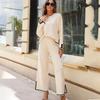 Women's Knitted Two-piece Long-sleeved Loose Top, Wide-leg Pants, Home Service Casual Round Neck Suit