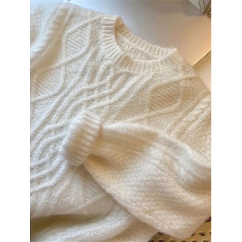 Soft Knit Sweater Women Loose Fit Round Neck Chunky Cable Stitch Pullover In Solid Colors Casual Winter