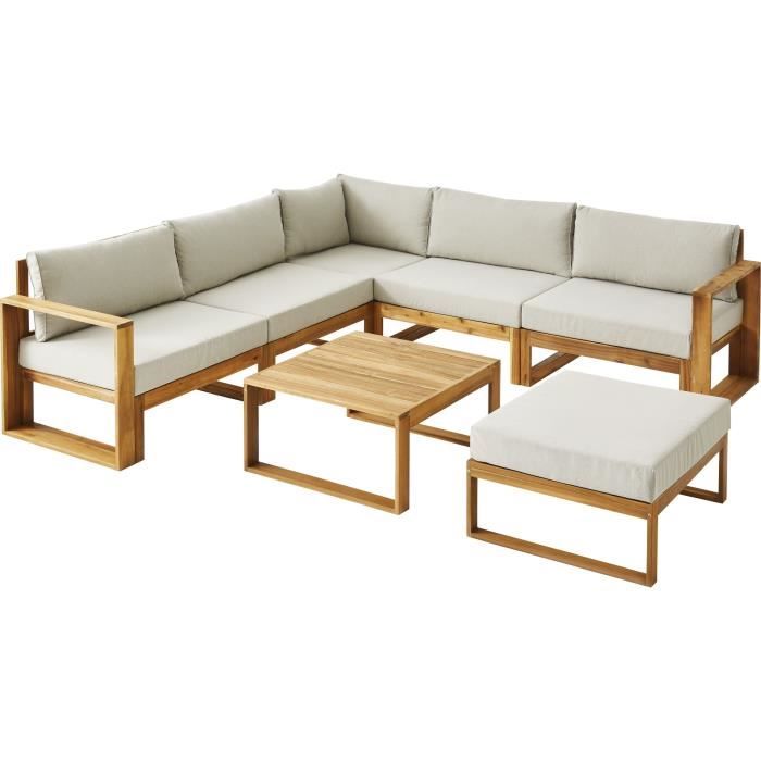 Modular Corner Garden Set LEVATA XL - FSC Acacia Wood - 8 People - Linen Grey + Cover Included