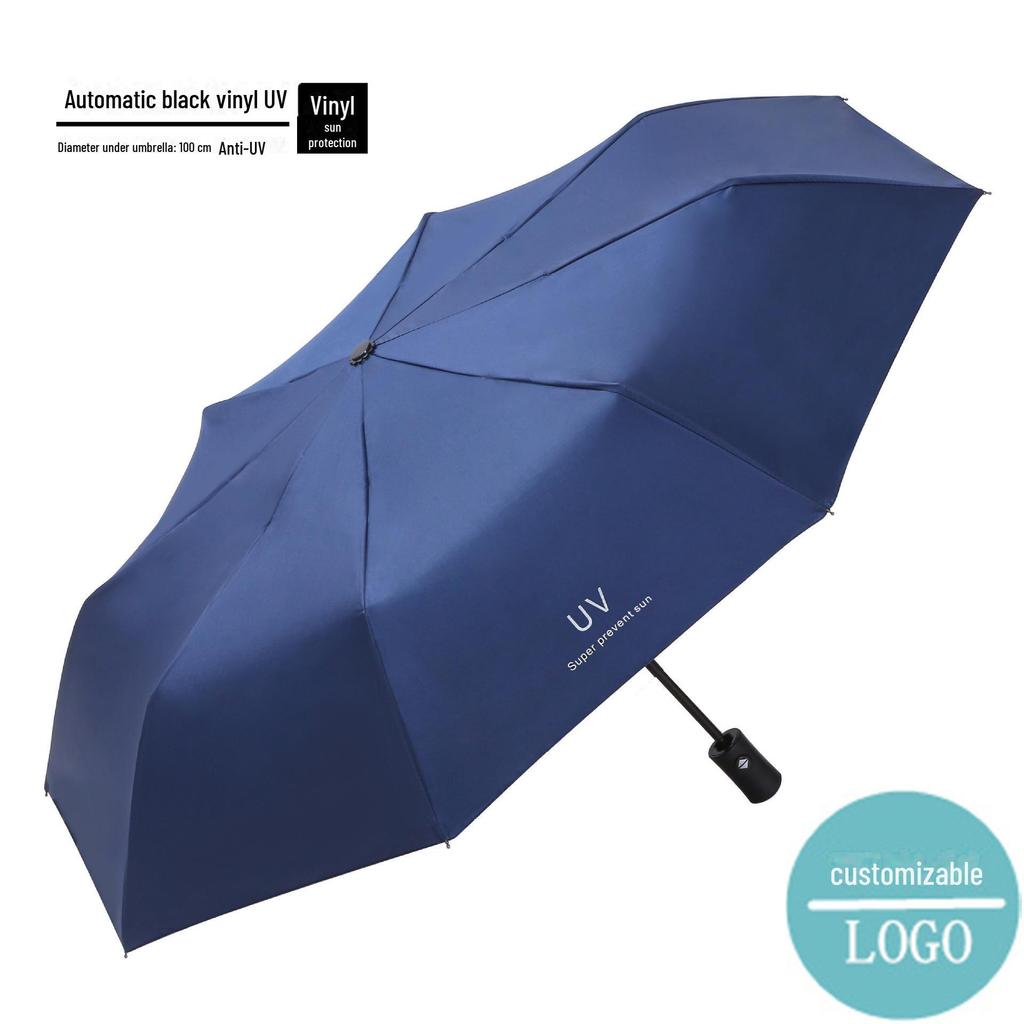 UV Protective Black Folding Sun Umbrella - Anti-Ultraviolet Women's Sunshade with Custom Logo