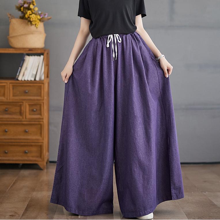 Dimanaf 2024 Summer Plus Size Women Long Pants Trousers Loose Wide Leg Pants Casual Solid Vintage Large Size Casual Pants