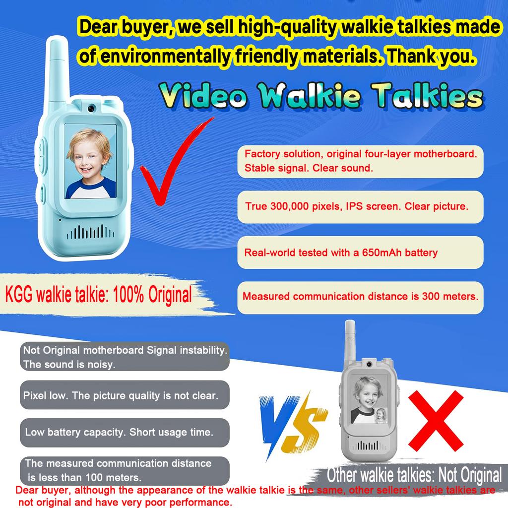 2 шт. Детская видеорация с HD-экраном 2 дюйма, перезаряжаемая через USB-C, HD-вызов в одно нажатие, детские подарки на день рождения для мальчиков и девочек