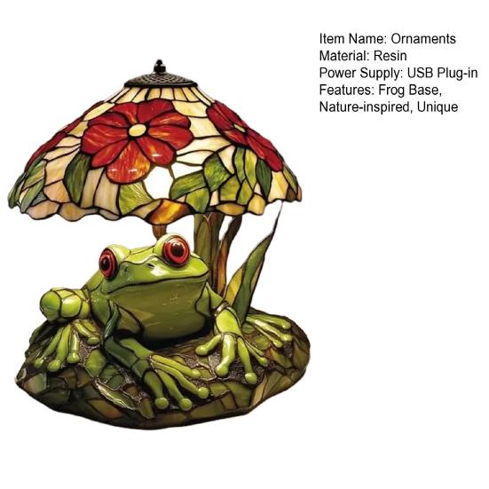 Настольная лампа Yousheng Лягушка и цветок Ручная работа Декор из смолы с теплым свечением Декоративный ночник для спальни гостиной Милый декор для дома на тему животных