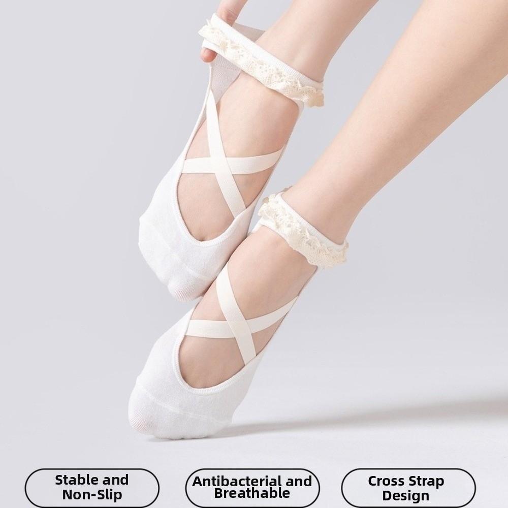 Lace Trim Yoga Socks Cross Strap Pilates Socks Gifts Bias-cut ankle socks Yoga Practice