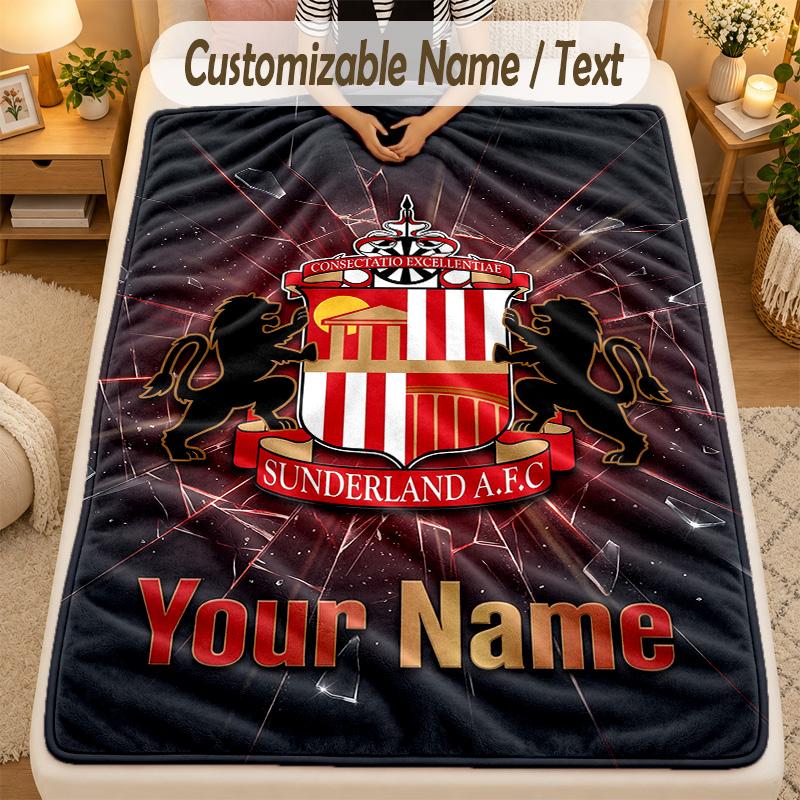 Flannel BlanketSunderland FC Custom Name Text Personalized Soft Warm Throw Blanket Home Decor Gift
