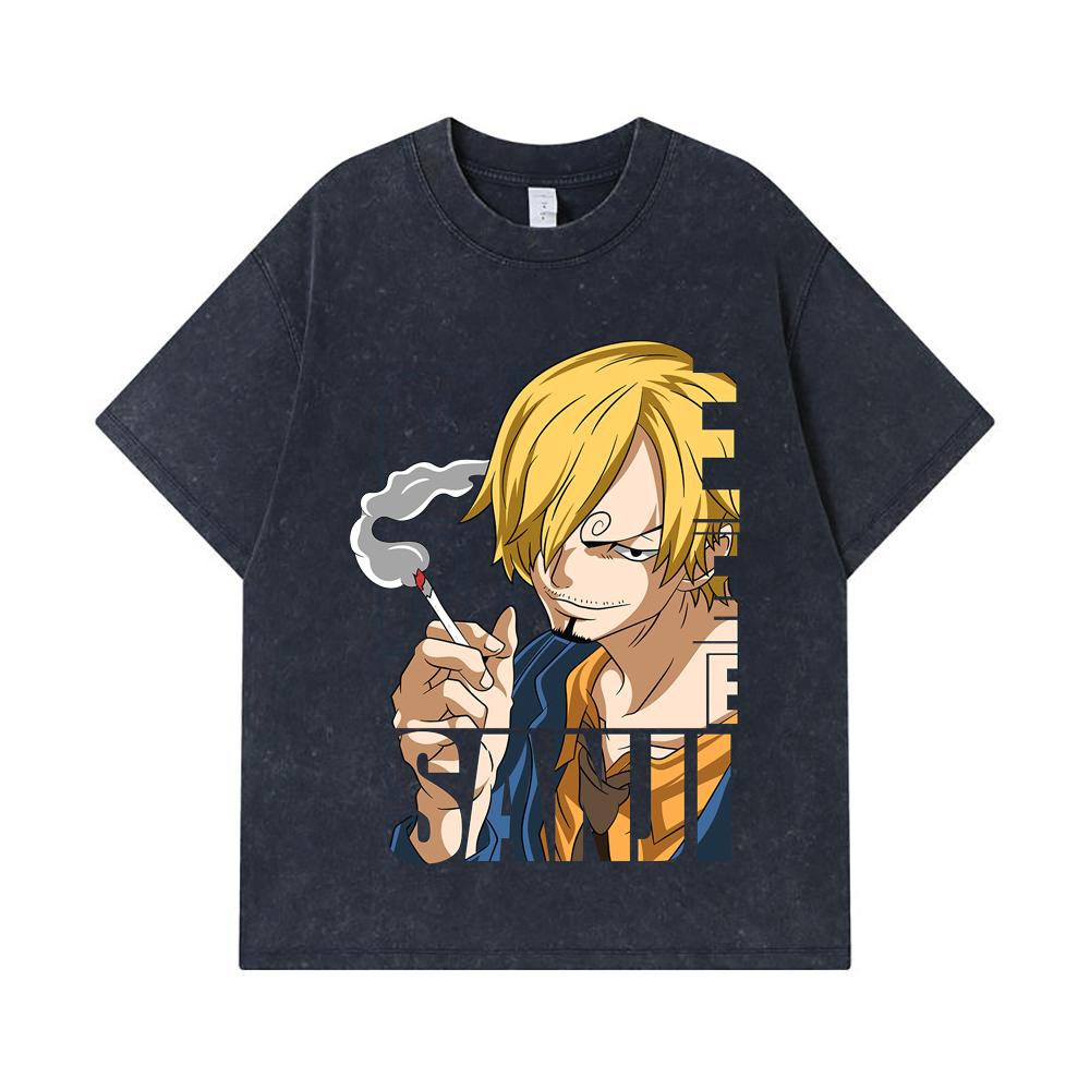 275 GSM Washed T-shirts 100% Cotton One Piece V62 Sanji Print Unisex Heavy Cotton T Shirt