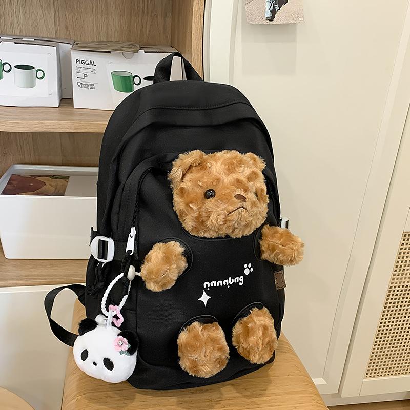 Ugly Cute Funny Bear Doll Joker Junior and Senior High School Students Shoulder Bag High Value Soft Cute Cute Girl Travel Backpack.
