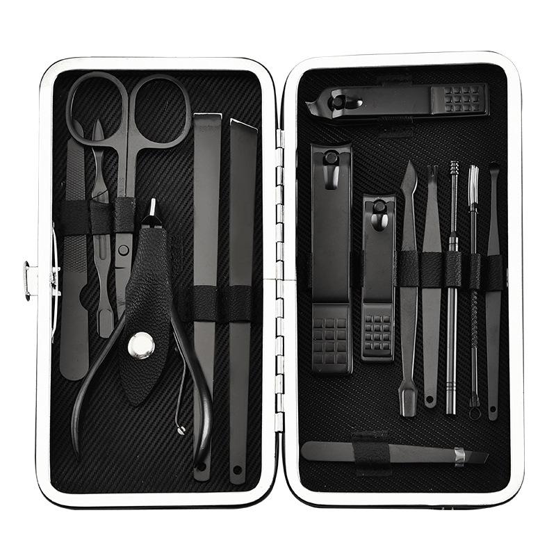 Red 18/15/12/7 Pcs Stainless Steel Black Nail Clipper Grooming Kit With Leather Travel Case Manicure Set