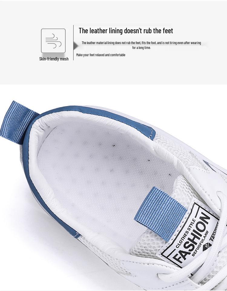 Мужские модные 2025 белые дышащие сетчатые спортивные туфли - летние износостойкие повседневные кроссовки