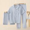 Couple pure cotton gauze summer women's short-sleeved pajamas Japanese simple plaid thin three-piece loungewear set