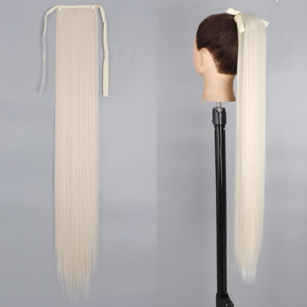 MISS WIG Synthetic Long Straight Hair Extension Wrap Around Clip In Heat Resistant Fiber Ponytail Natural Pony Tail for Women