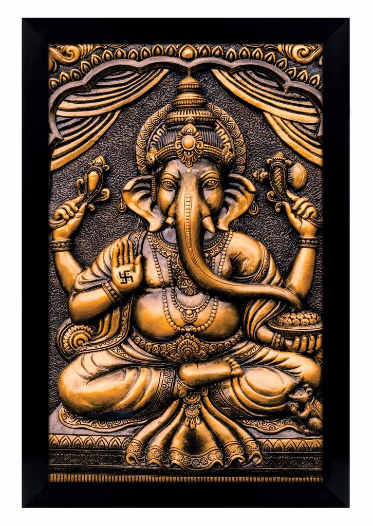 IBA Indianbeautifulart Лорд Ганеша, латунь, постер, фоторамка, религиозный постер, черная настенная рамка, фоторамка с изображением Бога-Слона