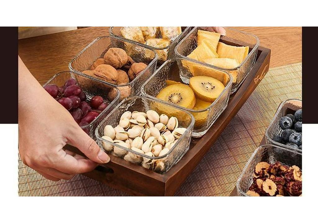 Роскошная стеклянная тарелка для фруктов и закусок из грецкого ореха с отделениями для конфет для журнального столика в гостиной