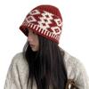 Diamond-shaped versatile bucket hat, cold-proof knitted wool hat, niche pullover hat, fisherman hat with vintage jacquard design