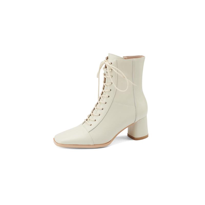 Meotina Женская обувь из натуральной кожи, ботильоны с квадратным носком, женские короткие ботинки на толстом высоком каблуке с молнией, осень, бежево-коричневый цвет 2021, 40