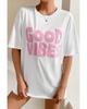 Azura Exchange White GOOD VIBES Chenille Embroidered Crewneck T Shirt