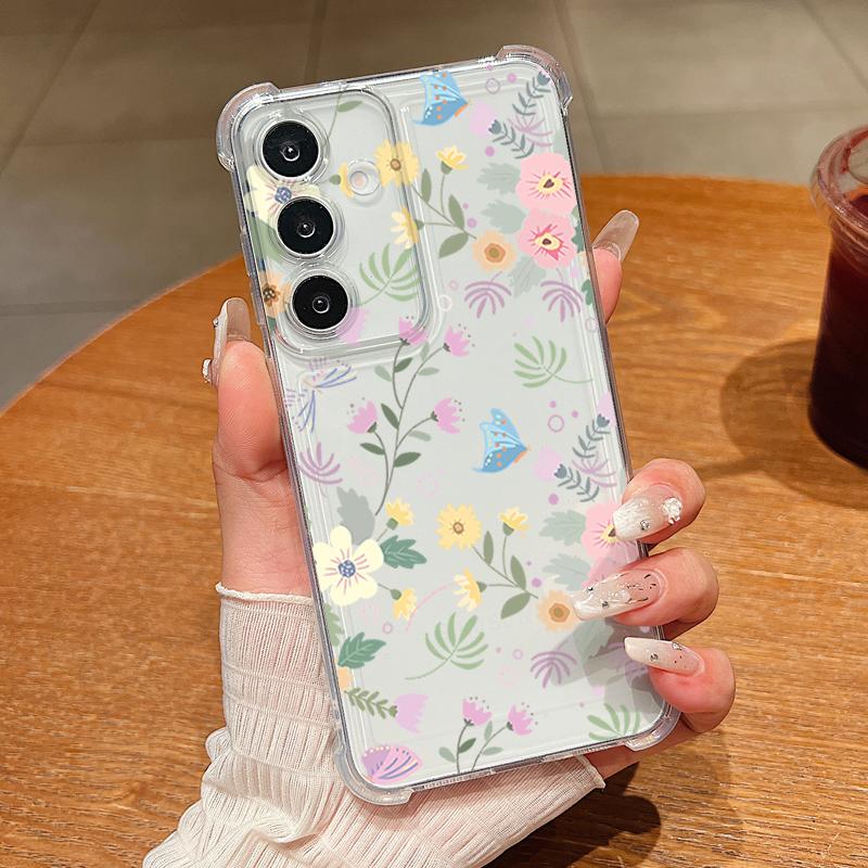 Чехол для телефона с цветочным узором и листьями для Samsung Galaxy S26 S25 S24 S23 Ultra S22 S26 Plus S21 S24 S25 FE, прозрачный, противоударный, мягкий чехол