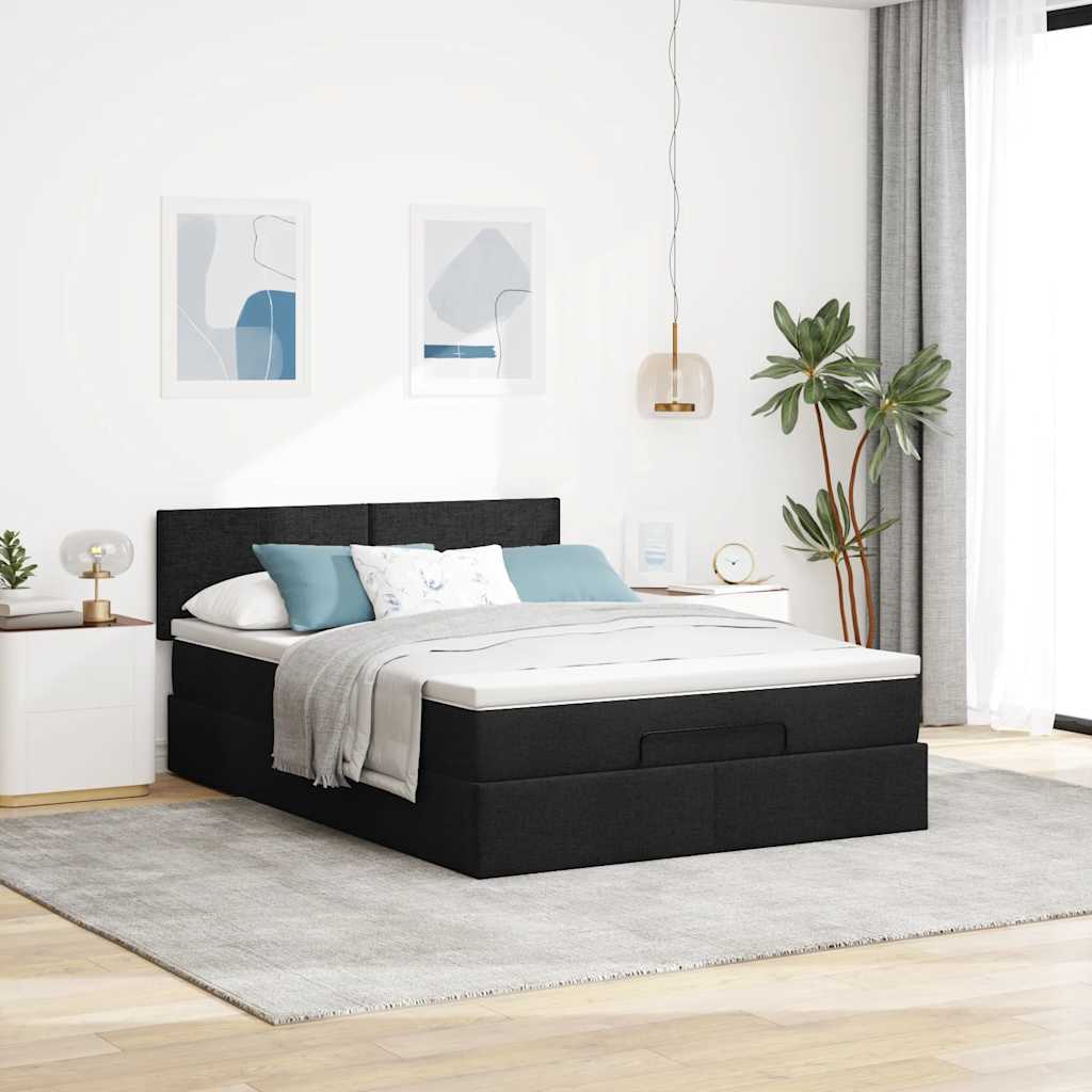 Ottoman Bed with Mattress & LEDs Black 140x200 cm Fabric