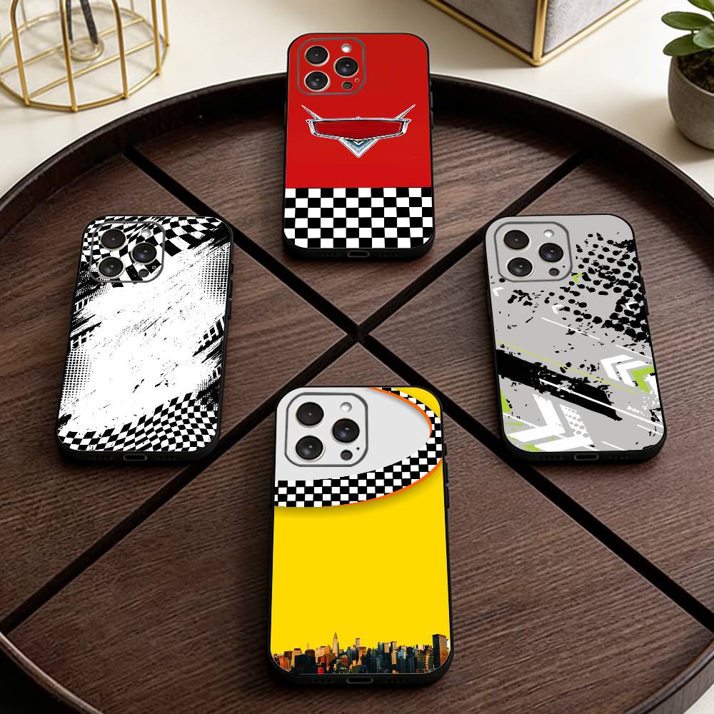 Racing Checkered Flag Phone Case For iPhone 17,16,15,14,13,12,11 Plus,Pro Max,XS,Soft Silicone Black Cover