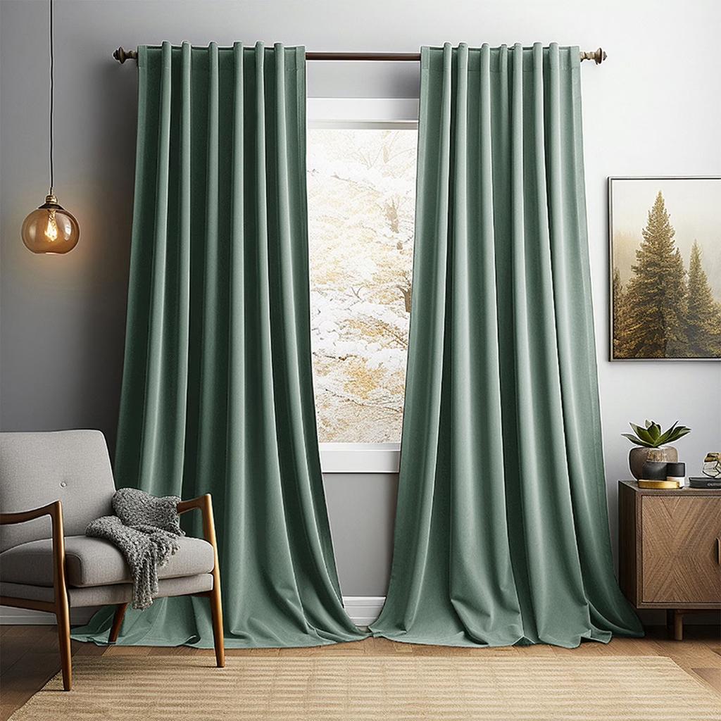 52x63 Inch Green Thermal Insulated Curtains - Soundproof Velvet Curtains With Grommets, Suitable For Bedroom And Living Room, Energy Saving Luxury