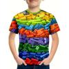 Kids Clothes Boys Tshirt Short Sleeve Children's T-Shirts 3D Building Blocks Print Funny Children Summer Clothes Girls Clothes