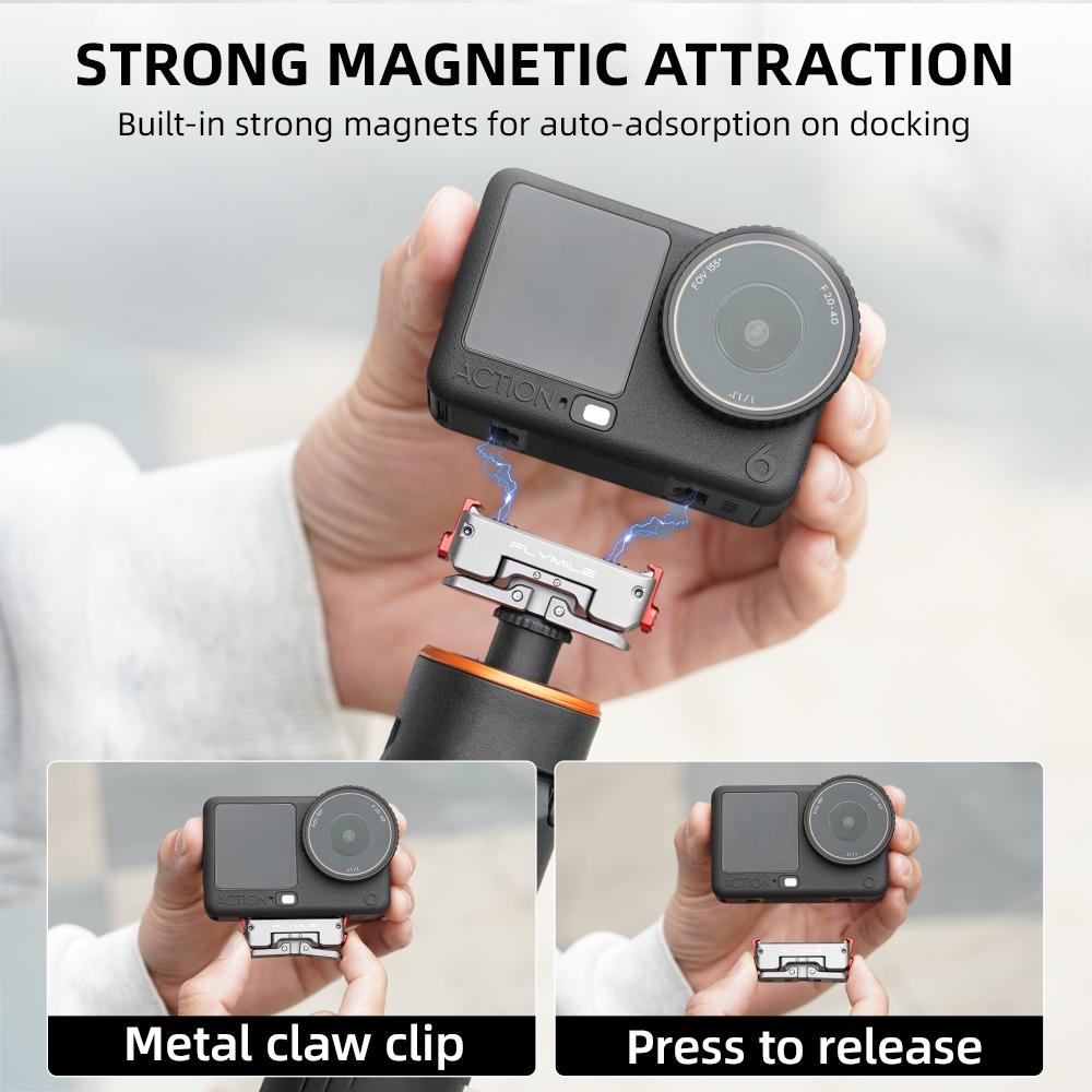 Магнитный адаптер-крепление Flymile для камеры DJI OSMO 360 II Металлическая быстросъемная база Вращающийся кронштейн 1/4" Отверстие Складной 2-зубый
