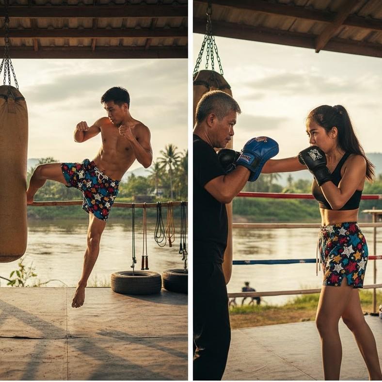 Multi Color Star Muay Thai Kickboxing Training Shorts Print Quick Dry Martial Art Boxer Unisex Men Women Kid Fighting Fitness Sport Gym Workout
