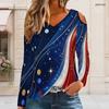 Plus Size Ladies V Neck Shoulder Cutout Long Sleeve Fashion Relaxed Tee
