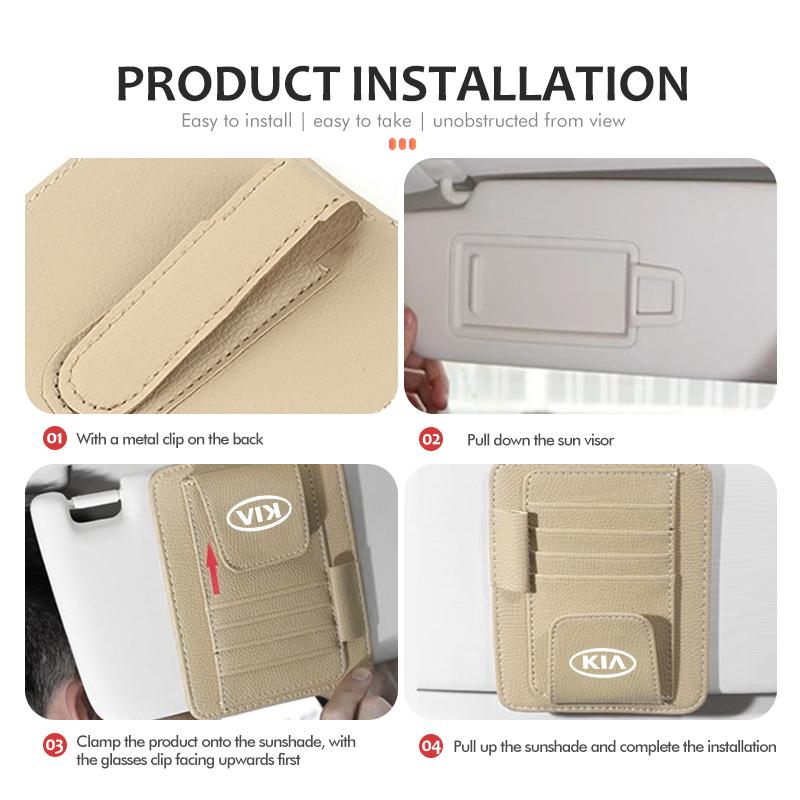 AABIU1 Car Glasses Holder Hanger Minimalist Leather Sunglasses Clip For KIA Stinger Optima Cerato Soul Venga Forte Spectra Sedona
