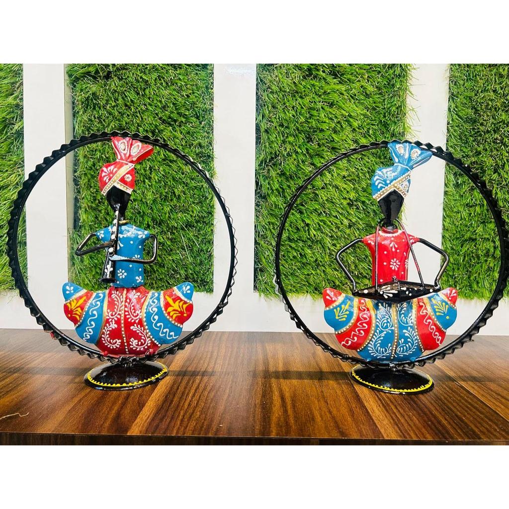 Set of 2 Metal Rajasthani Musician Showpiece, Table Decorative Items for Home, Tv Unit Showpiece, Home Decoration Items (Each Size 9x10 Inch)