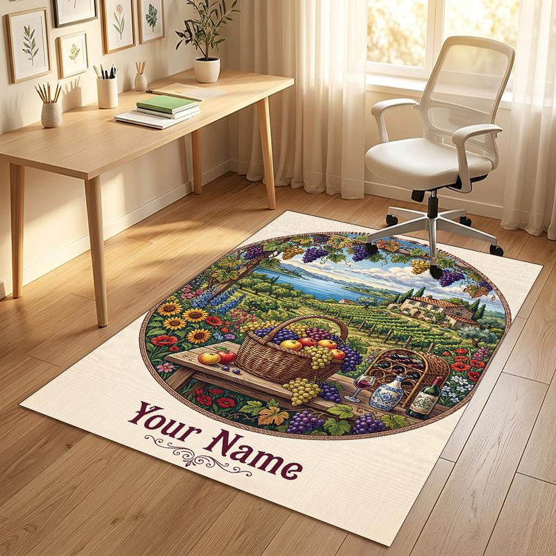 Vineyard Serenity Theme Soft Crystal Velvet Rug Custom Name & Text Print Non Slip Floor Rug for Bedroom Living Room