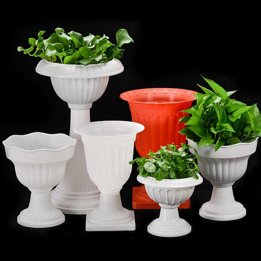 Plastic Roman Plant Flower Pot White Flower Planter Durable Porch Planter Outdoor Indoor Decor