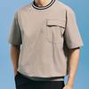 CHALLENGER Men'S Color Block Detail Round Short Sleeve Woven Top Beige