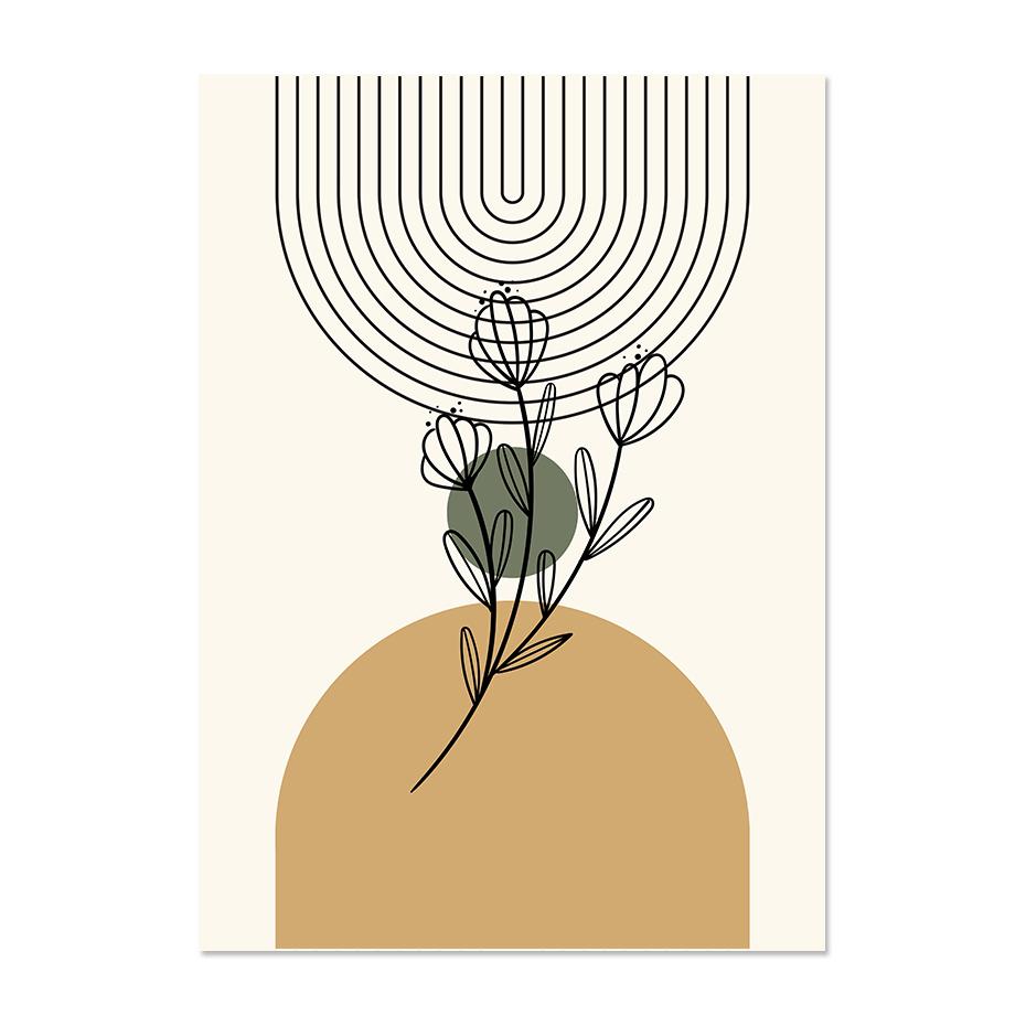 Бохо Зеленый Бежевый Геометрические Листья Абстрактный Плакат Середины Века Стены Искусства Холст Картины Отпечатки Картина Декор Интерьера Гостиной