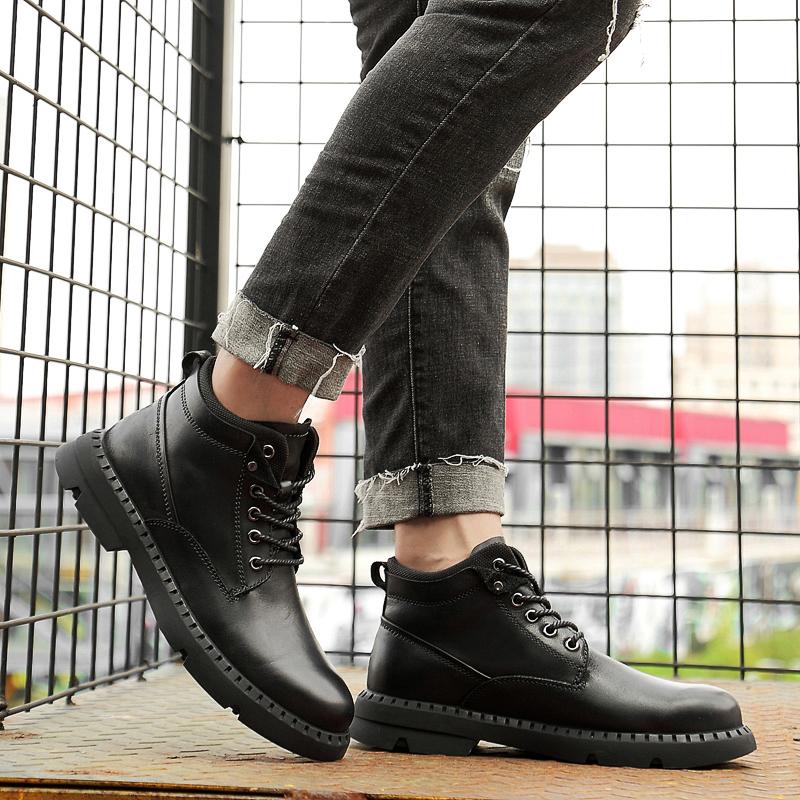 Модные новые теплые зимние ботинки для мужчин из натуральной кожи, модные ботинки на шнуровке для ходьбы 2024, высококачественные мужские удобные мотоциклетные ботинки