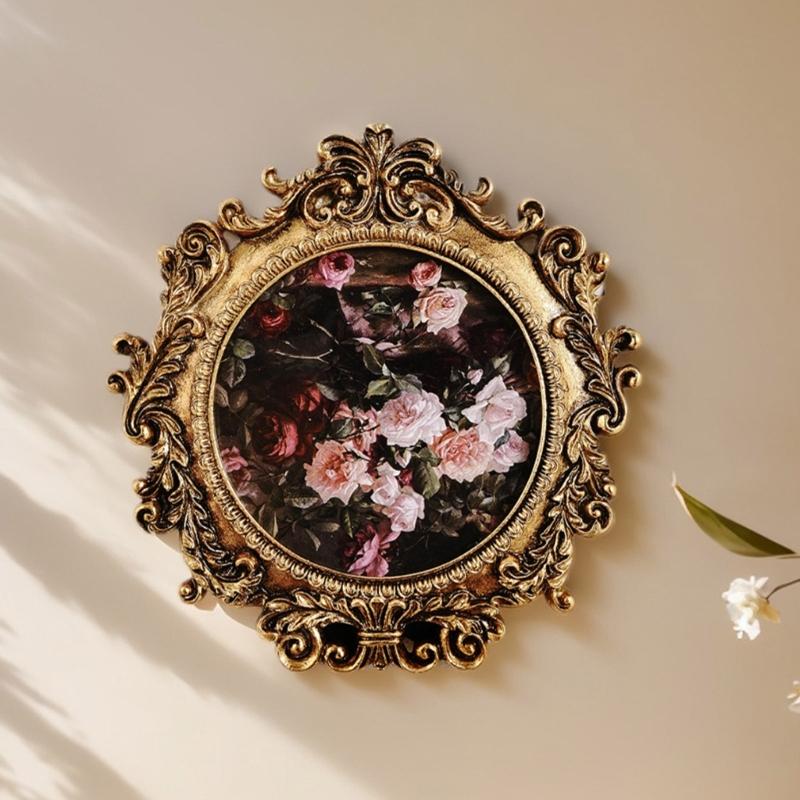 Круглая фоторамка ручной работы, античное золото, резьба, с подвесным крючком и подставкой для настенного или настольного декора, для демонстрации