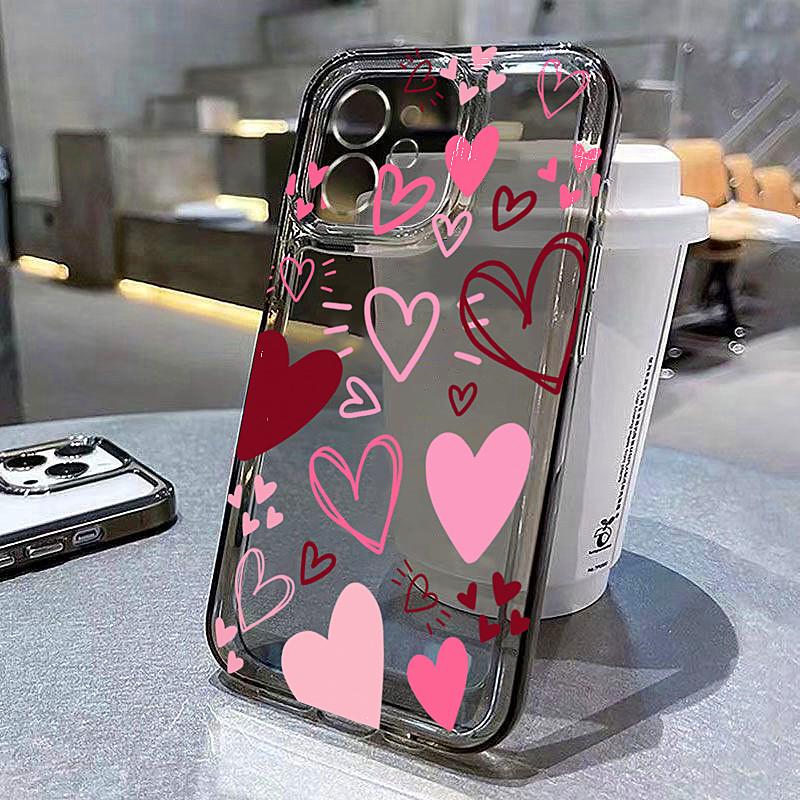 Мягкий чехол для телефона с рисунком 'Любовное сердце и листья' для iPhone 16 15 14 17 Air Pro Max 16E 13 12 11 XS X XR 7 8 Plus SE2022 Прозрачный противоударный чехол