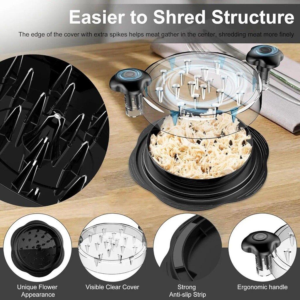 Upgrade Chicken Shredder Tool with Lid Meat Mincer Versatile Anti-Slip Beef Pork Shredder for Home Kitchen