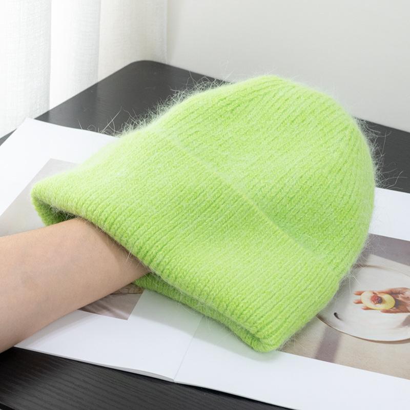 Корейская шапка с капюшоном из меха кролика карамельного цвета для женщин, теплая вязаная шапка, симпатичная корейская японская холодная шапка, вирусный тренд в Instagram