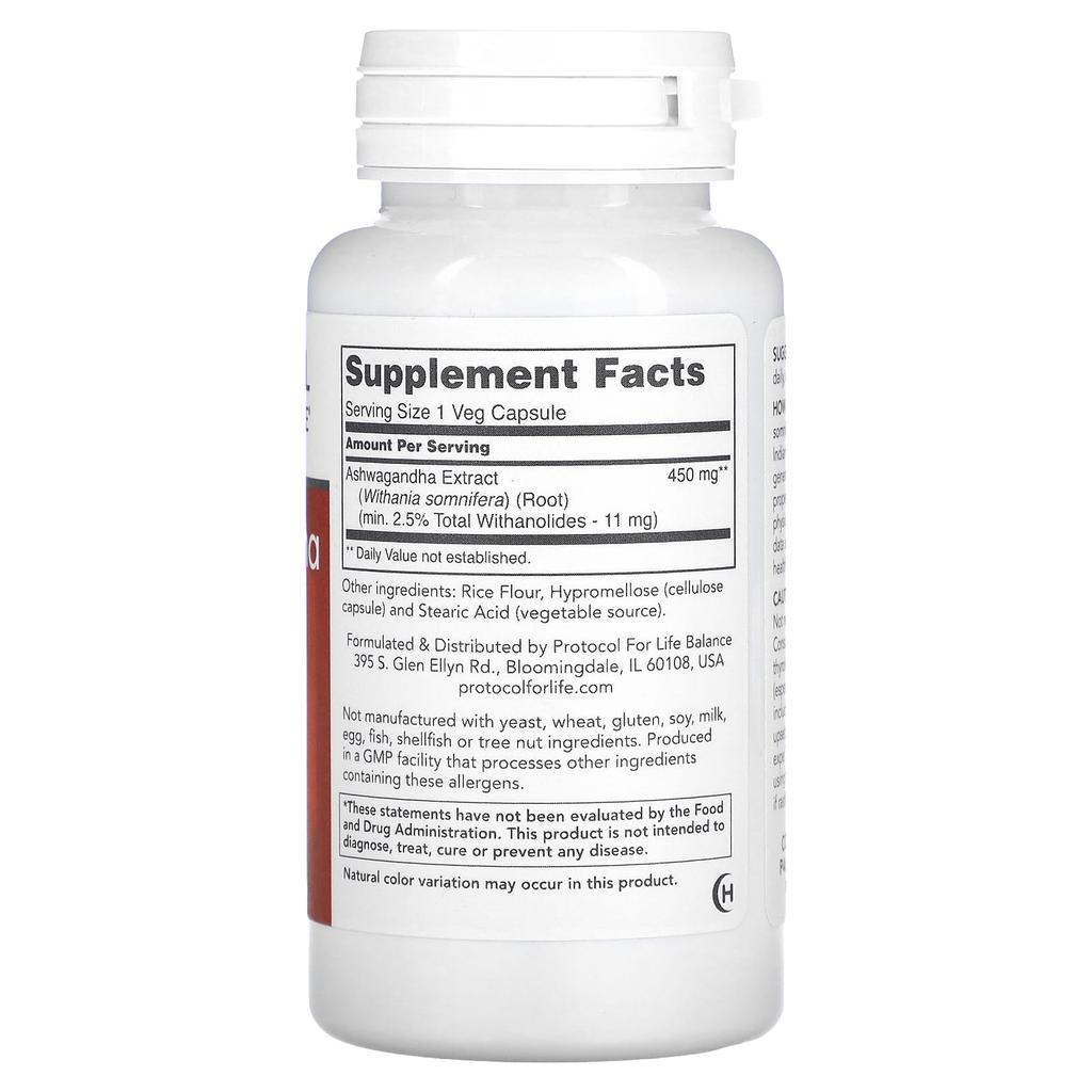 Protocol for Life Balance Ashwagandha Extract, 450mg, 90 Veggie Capsules