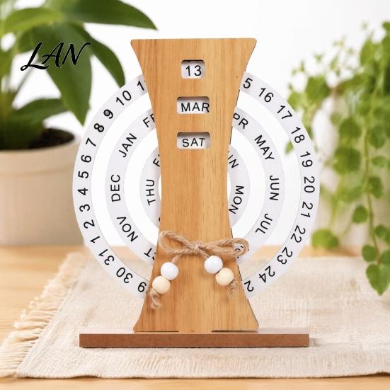 Office Desk Accessories for Men Wooden Perpetual Calendar, Manual Rotating Calendar Home Natural Wood Decor, Creative Date Month Week Display Desktop
