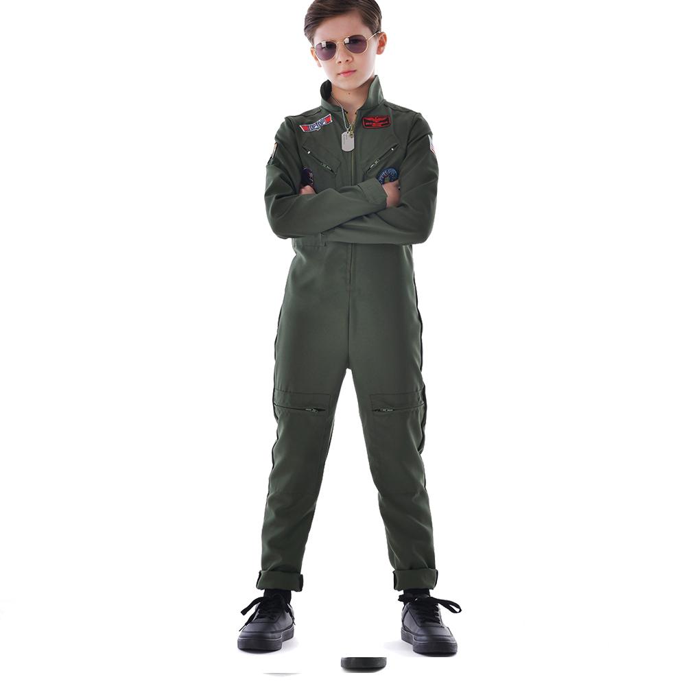 Boys Military Pilot Halloween Costume Retro Cosplay Airforce Uniform Children Flight Suits Army Jumpsuit