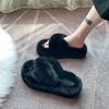 Женские зимние пушистые домашние тапочки, женские домашние шлепанцы с перекрестным пушистым мехом, домашняя обувь на плоской подошве, женские шлепанцы