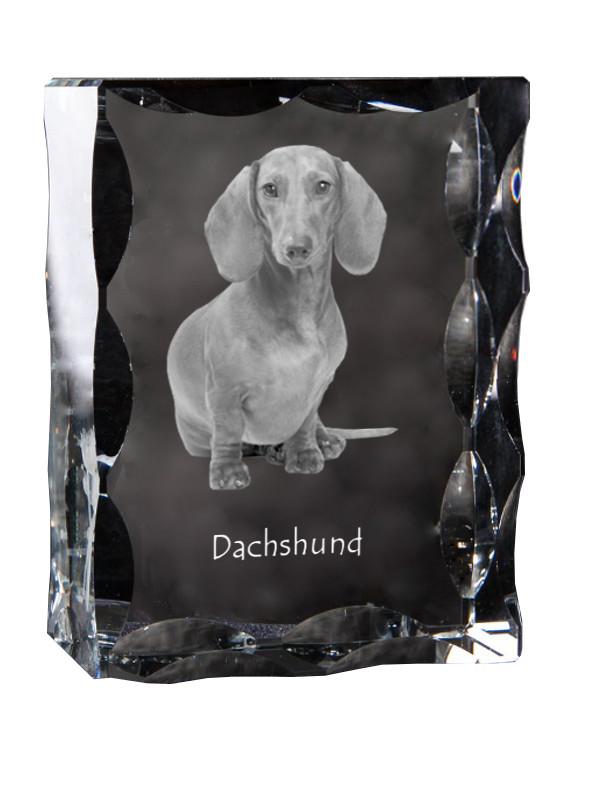 Dachshund - crystal with a picture of a dog, glass statuette with a picture, unique frame with a picture from Art-Dog brand