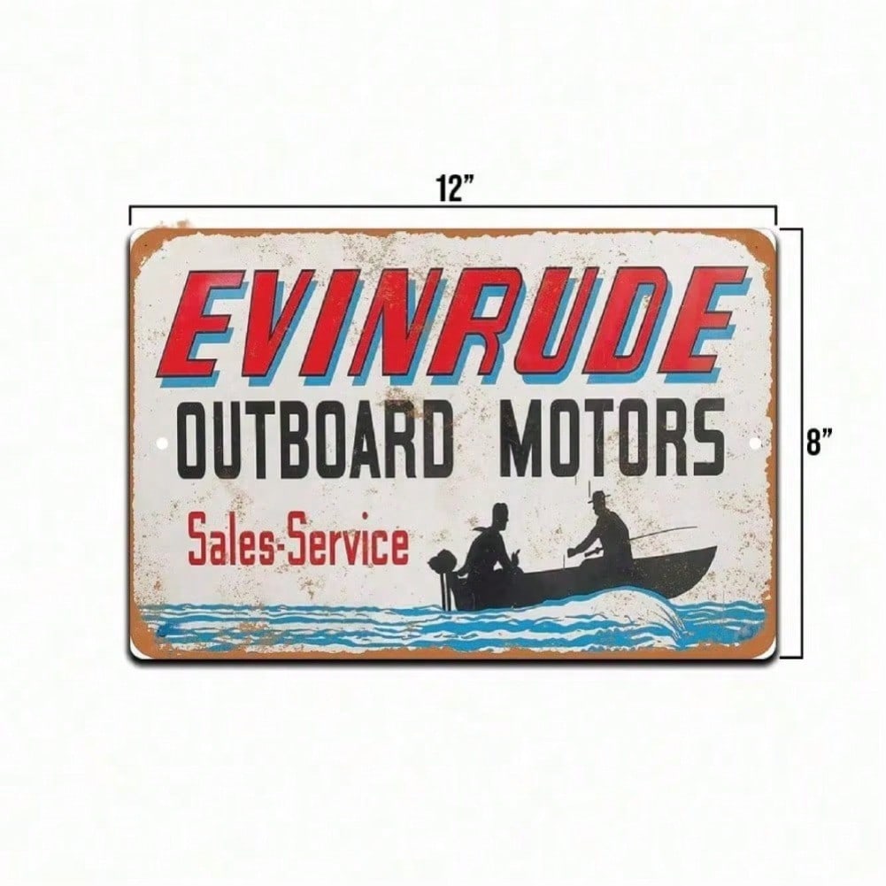 Evinrude Metal Sign Vintage Outboard Motor 8x12 Inch Retro Tin Sign for Wall Decor, Bar, Man Cave, Home Decor Gift
