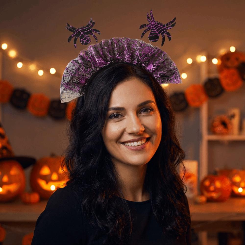 Spider Theme Halloween Headband Funny Mesh Hairband Day of The Death Headpiece Adult Costume