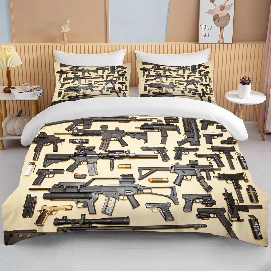 Комплект постельного белья с 3D винтовкой, револьвером, патроном, пистолетом, пододеяльником, пододеяльником, наволочкой, комплект постельного белья размера «king-size»