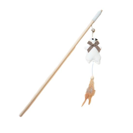 Интерактивная удочка-дразнилка для кошек, перьевая, плюшевое животное, палочка-дразнилка с колокольчиком, игровая игрушка для котят для игры и тренировок в помещении