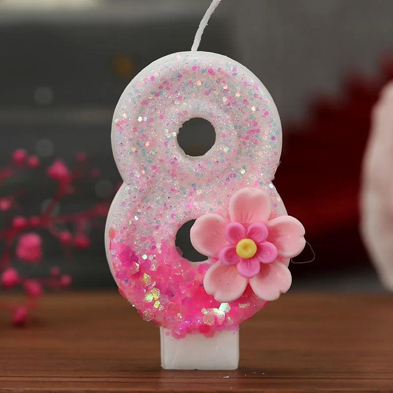Birthday Candle Cake Topper Colour Changing Creative Number 0-9 Candle Flowers Digital Candles Girl Birthday Party Decoration